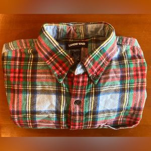 Lands End Multi Color Plaid Flannel Size M 15-15 1/2 Traditional Fit